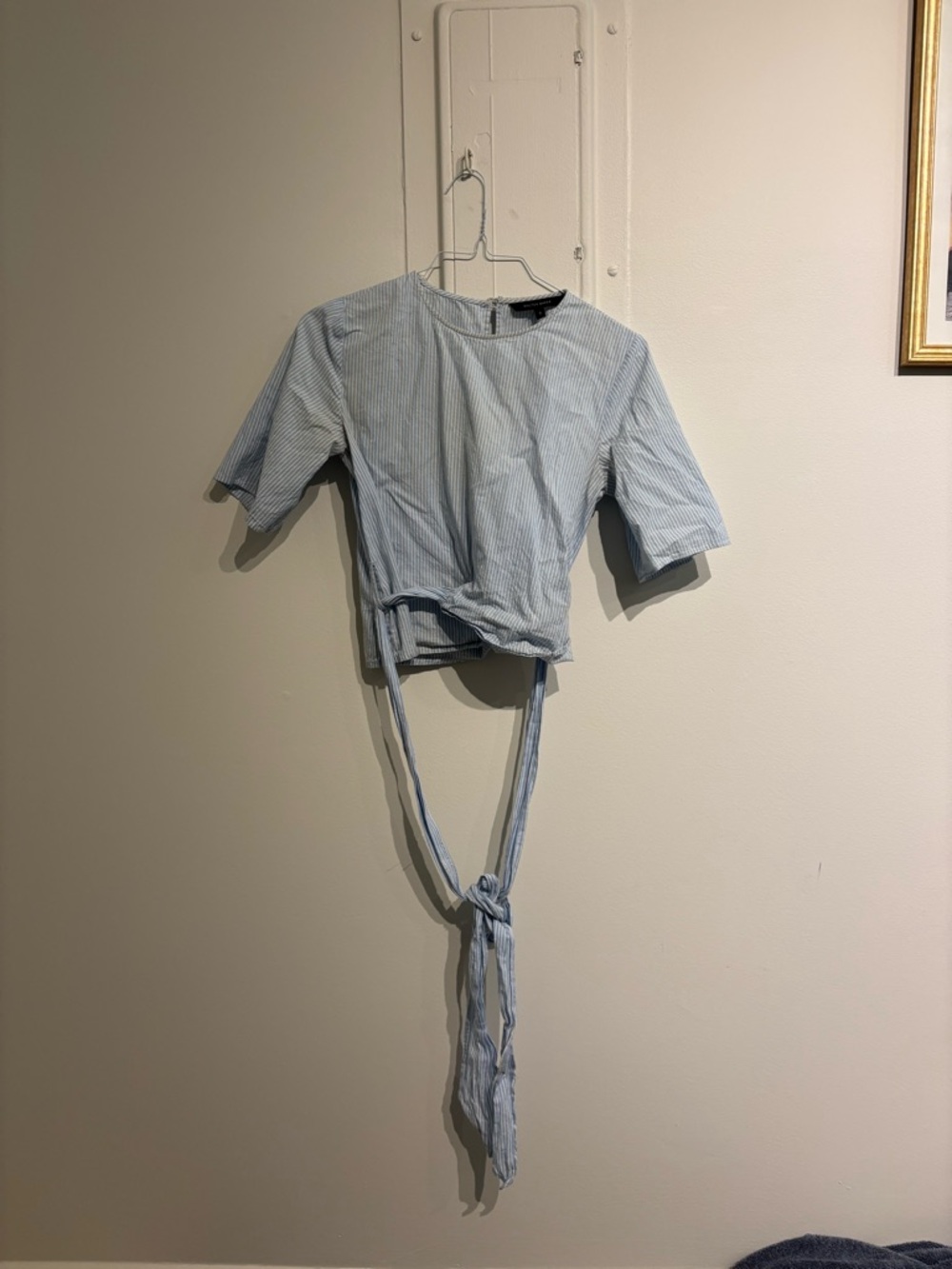 Walter Baker Blue and White Striped Crop Wrap Top